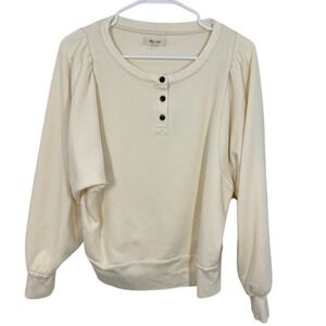 Madewell Cream Puff Sleeve Henley Sweatshirt Pullover Top‎ Womens Size L